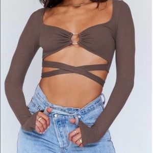 Princess Polly brown long sleeve top (XS)